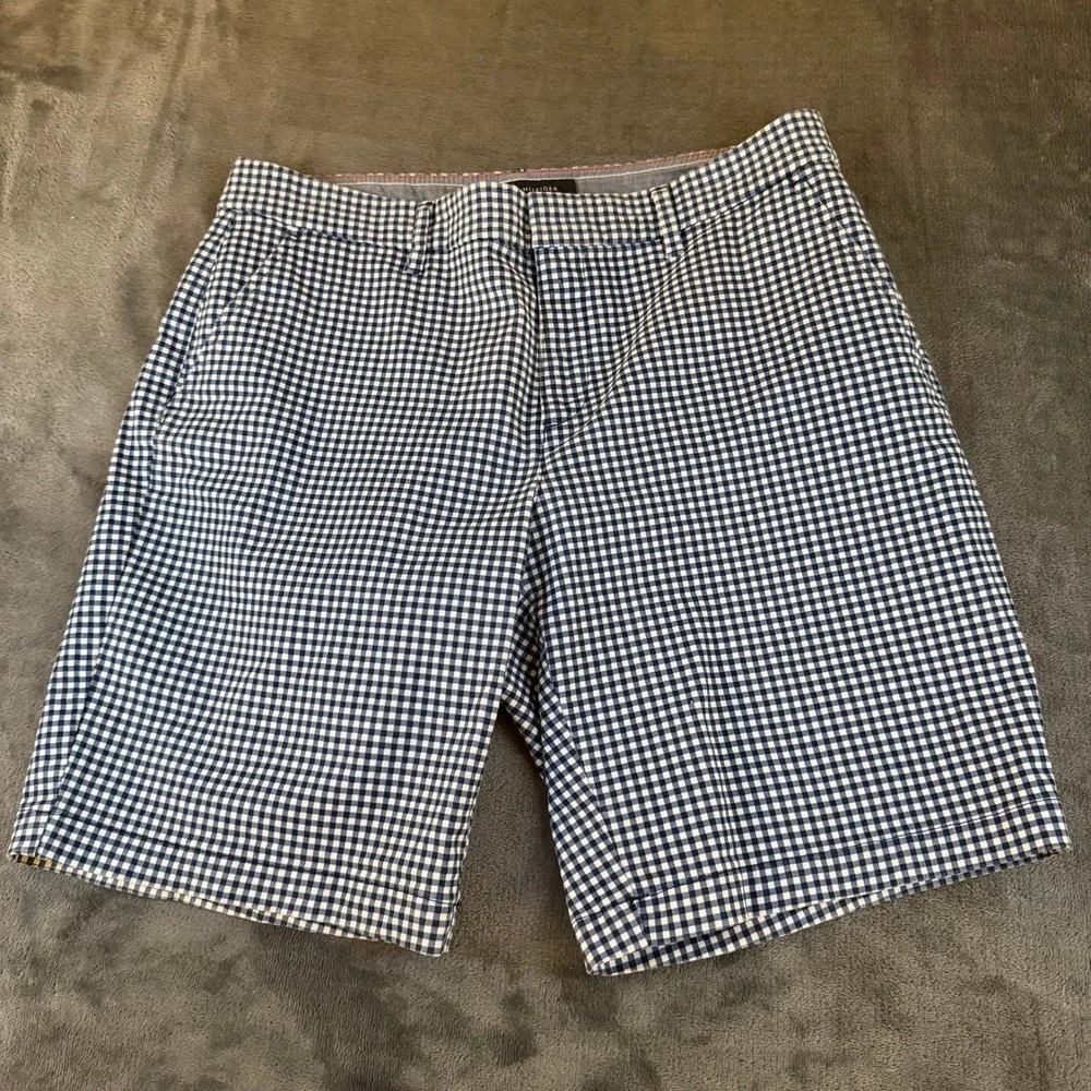 Tommy Hilfiger Gingham Plaid Shorts Blue White Casual Stretch Women Size 8 32x9